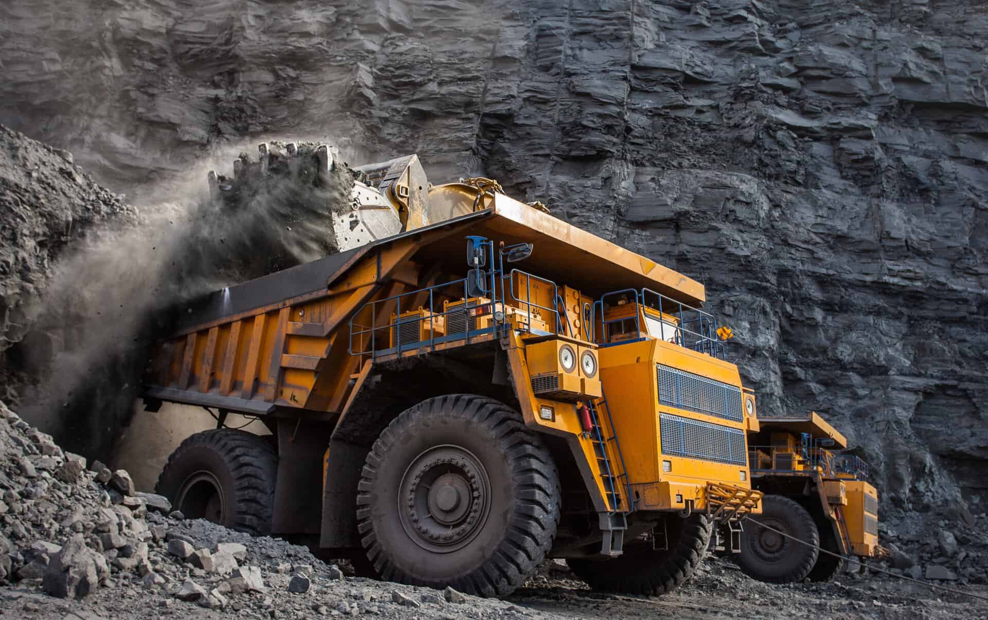 mining truck in a coal mine loading coal